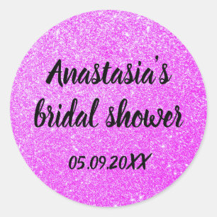 Sticker Rond Mariage Glamour Rose Pailleté Nom