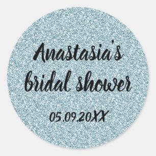 Sticker Rond Mariage Glamour Shower Bleu Argent Paillettes Étin