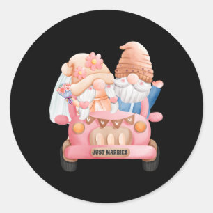 Sticker Rond Mariage Gnome vient de se marier mariée nouvelle m