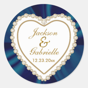 Sticker Rond Mariage Gold & Blue pour M. & Mme.   Personnaliser