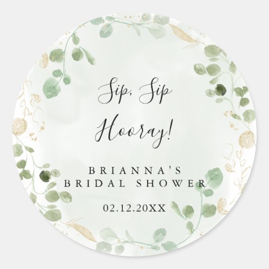 Sticker Rond Mariage Gold Eucalyptus Sip Sip Hooray  (Devant)