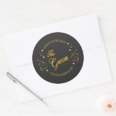 Sticker Rond Mariage Gold Groom Élégant Script Gold Noir (Enveloppe)