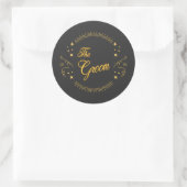 Sticker Rond Mariage Gold Groom Élégant Script Gold Noir (Sac)