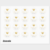 Sticker Rond Mariage Gold Heart Merci Script moderne (Feuille)
