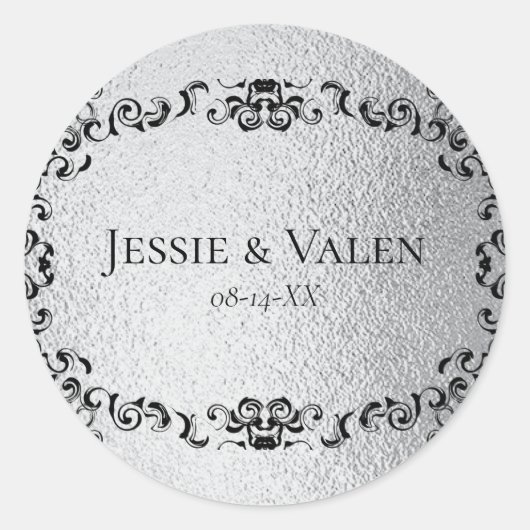Sticker Rond Mariage gothique argenté et noir (Devant)
