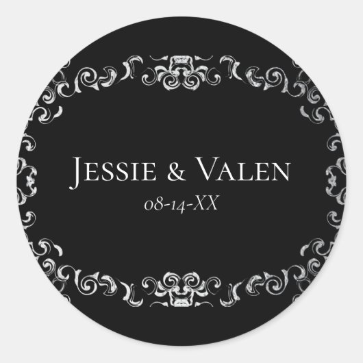 Sticker Rond Mariage gothique argenté et noir (Devant)