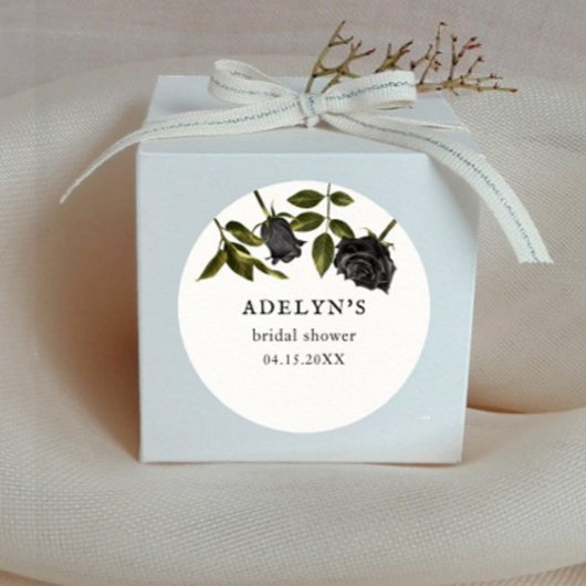Sticker Rond Mariage gothique blanc Shower Roses noires