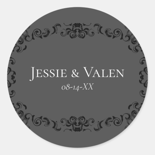 Sticker Rond Mariage gothique gris et noir (Devant)