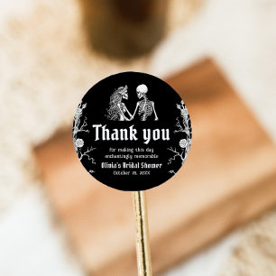 Sticker Rond Mariage gothique noir de squelette pour Halloween