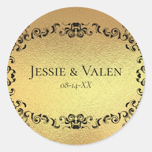 Sticker Rond Mariage gothique noir or Elegant (Devant)