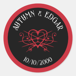 Sticker Rond Mariage gothique noir rouge