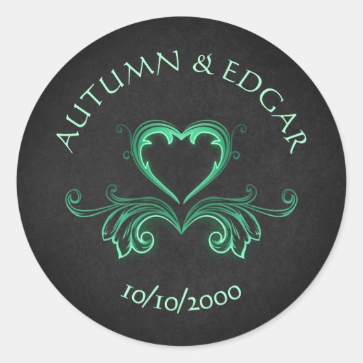 Sticker Rond Mariage gothique noir vert (Devant)