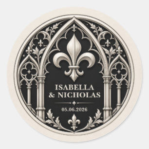 Sticker Rond Mariage gothique personnalisé Fleur de Lis
