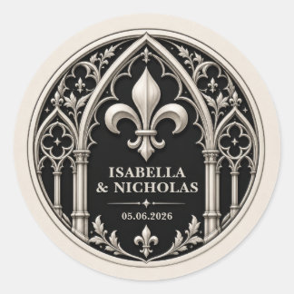 Sticker Rond Mariage gothique personnalisé Fleur de Lis