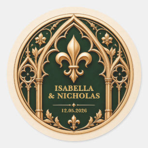 Sticker Rond Mariage gothique personnalisé Fleur de Lis