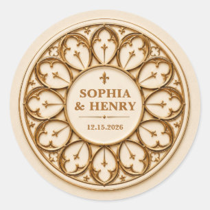 Sticker Rond Mariage gothique personnalisé ivoire et or