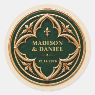 Sticker Rond Mariage gothique personnalisé vert émeraude