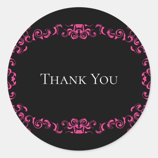 Sticker Rond Mariage gothique rose chaud et noir (Devant)