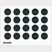Sticker Rond Mariage gothique rose sarcelle noir (Feuille)