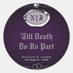 Sticker Rond Mariage gothique vintage Halloween argent et viole