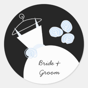 Sticker Rond Mariage Gown bleu 'Noms' rond noir