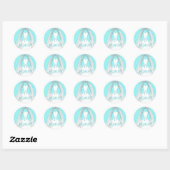 Sticker Rond Mariage Gown et Veil Aqua et White (Feuille)