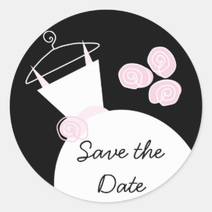 Sticker Rond Mariage Gown rose 'Save the Date' rond noir