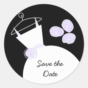 Sticker Rond Mariage Gown violet 'Enregistrer la date' rond noi