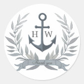 Sticker Rond Mariage gris côtier merci (Devant)