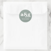 Sticker Rond Mariage gris monogramme simple et élégant (Sac)