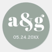 Sticker Rond Mariage gris monogramme simple et élégant (Devant)