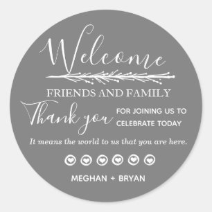 Sticker Rond Mariage gris remerciements amis et famille