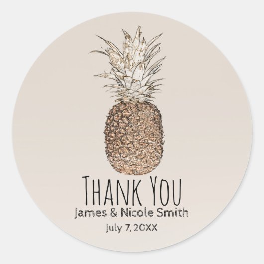 Sticker Rond Mariage hawaïen tropical de l'ananas rustique (Devant)