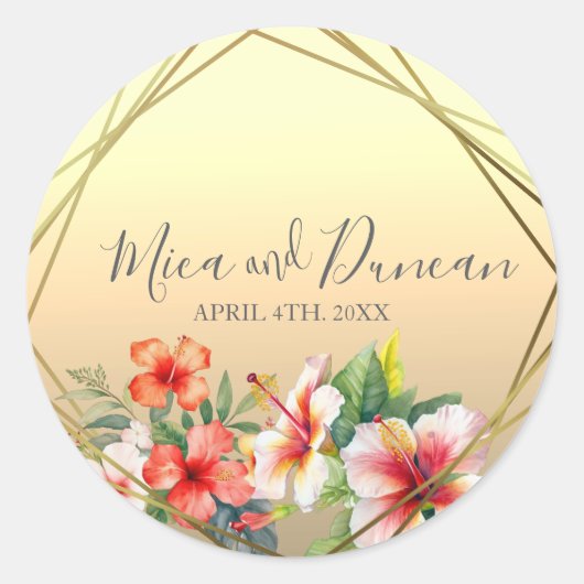 Sticker Rond Mariage Hibiscus moderne (Devant)