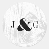 Sticker Rond Mariage hivernal blanc en bois rustique classique (Devant)