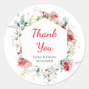 Sticker Rond Mariage hivernal élégant avec fleurs et verdure