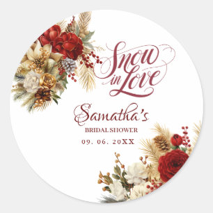 Sticker Rond Mariage hivernal sous la neige douche de la mariée