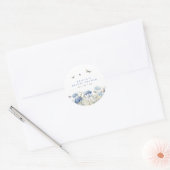 Sticker Rond Mariage Hydrangeas Bleus & Papillons (Enveloppe)