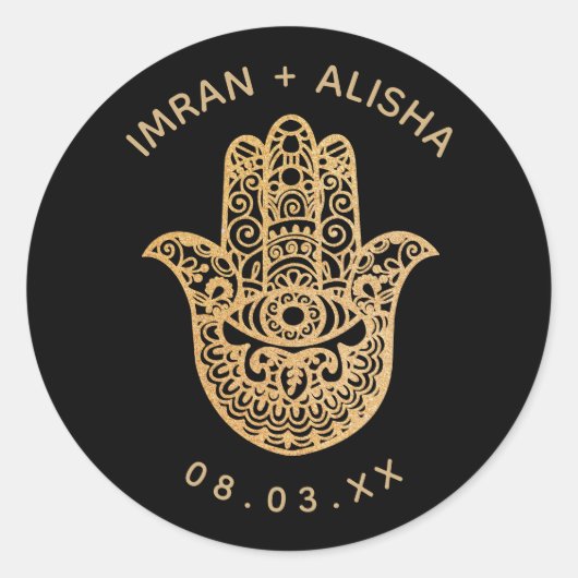 Sticker Rond Mariage indien Gold Black hamsa Henna (Devant)