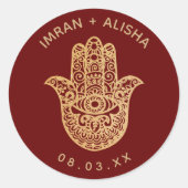 Sticker Rond Mariage indien Gold hamsa Henna Enveloppe Sceau (Devant)