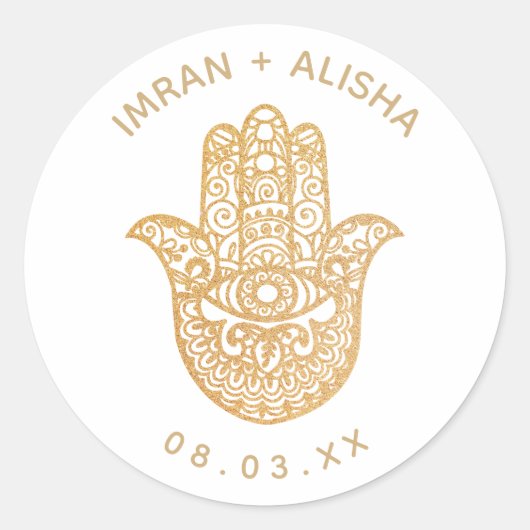 Sticker Rond Mariage indien Gold White hamsa Henna (Devant)
