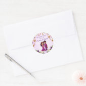 Sticker Rond Mariage indien Mehndi violet mignon couple nuptial (Enveloppe)