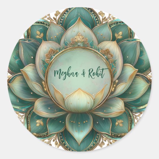Sticker Rond Mariage Indien Or Vert Lotus (Devant)