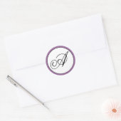 Sticker Rond Mariage initial du monogramme noir pourpre (Enveloppe)