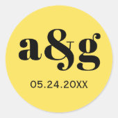 Sticker Rond Mariage jaune monogramme simple et élégant (Devant)