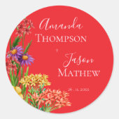 Sticker Rond Mariage jaune violet orange clair fleur sauvage (Devant)