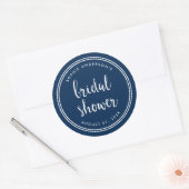 Sticker Rond Mariage Jour Férié Script Bleu et Bandes Blanches (Enveloppe)