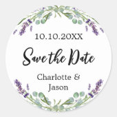 Sticker Rond Mariage Lavender eucalyptus Enregistrer la date (Devant)