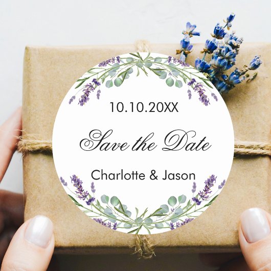Sticker Rond Mariage Lavender eucalyptus Enregistrer la date