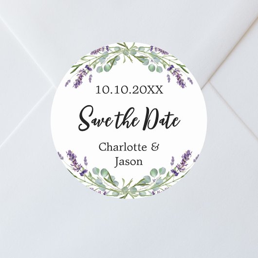 Sticker Rond Mariage Lavender eucalyptus Enregistrer la date